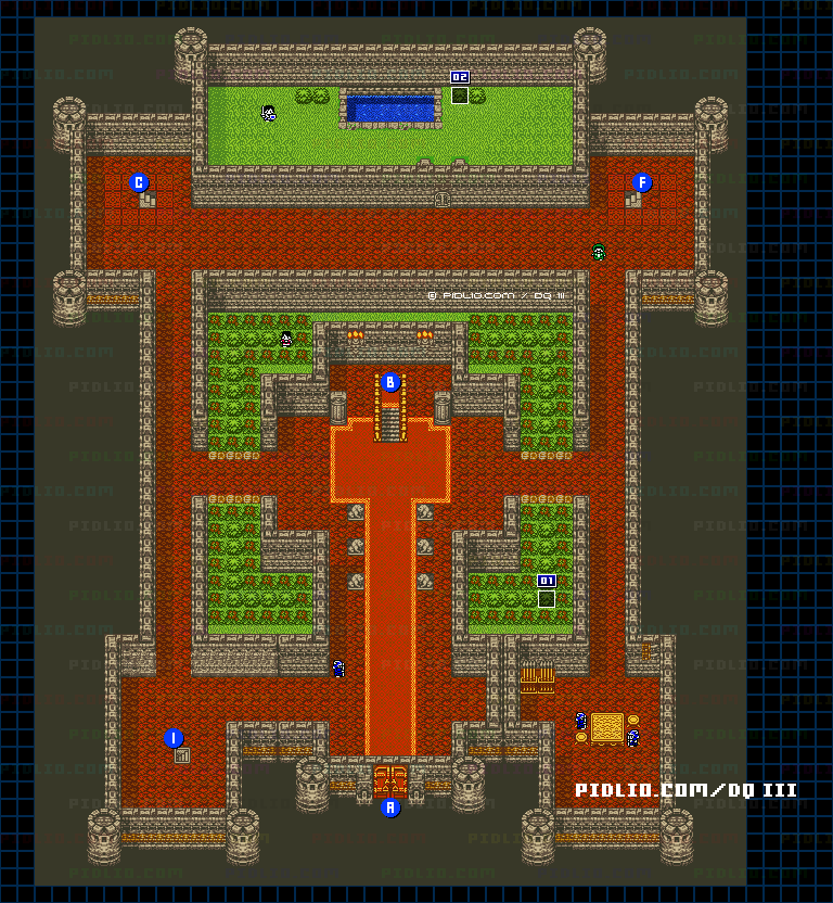 ロマリア城・城内1階のマップ画像 ／ GB版ドラゴンクエスト3攻略 ─ pidlio.com