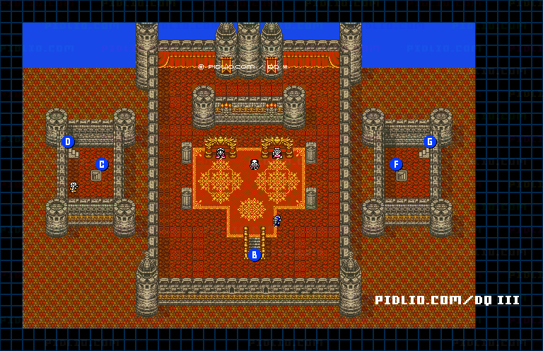 ロマリア城・城内2階のマップ画像 ／ GB版ドラゴンクエスト3攻略 ─ pidlio.com