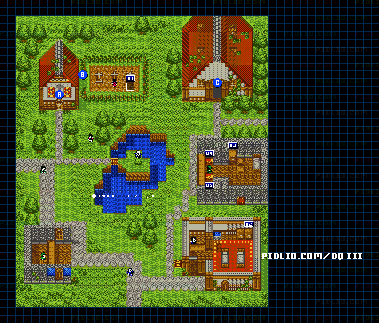 カザーブの村・屋外のマップ画像 ／ GB版ドラゴンクエスト3攻略 ─ pidlio.com