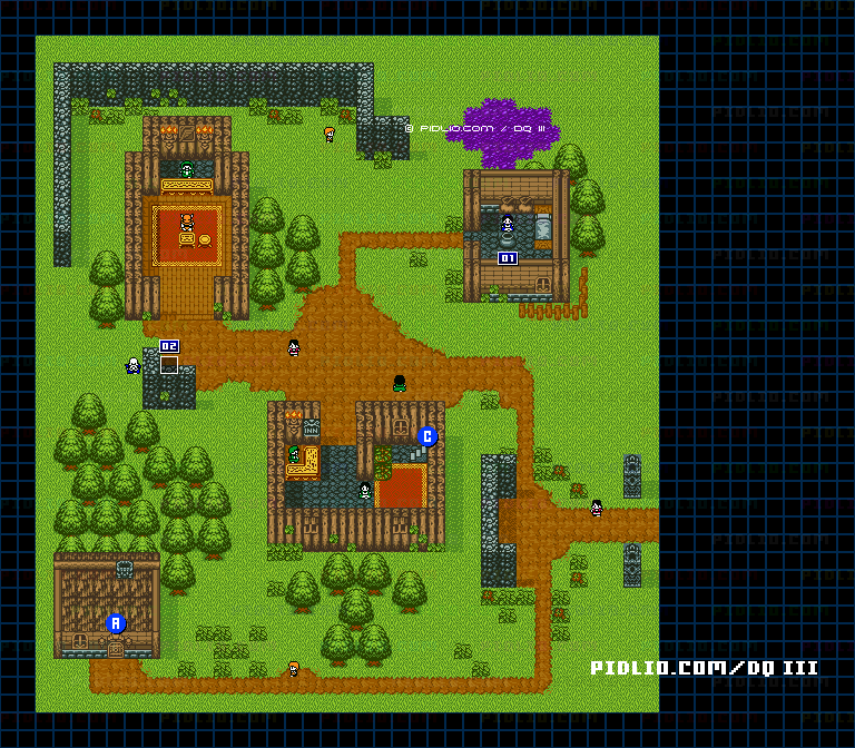 ノアニールの村・屋外のマップ画像 ／ GB版ドラゴンクエスト3攻略 ─ pidlio.com