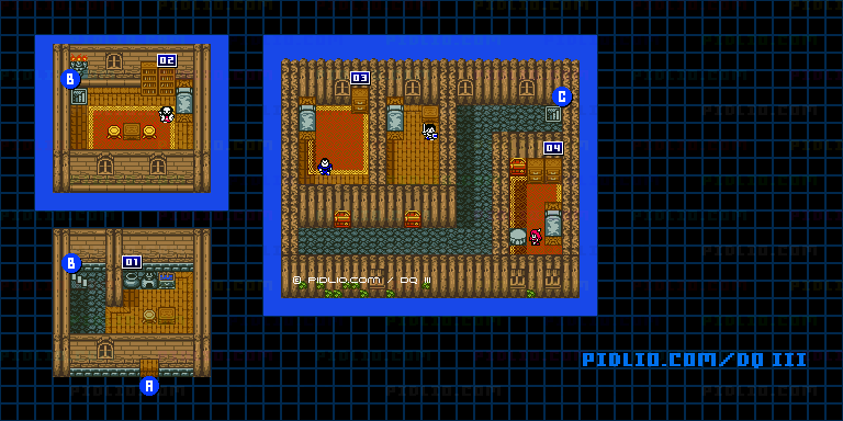 ノアニールの村・屋内のマップ画像 ／ GB版ドラゴンクエスト3攻略 ─ pidlio.com