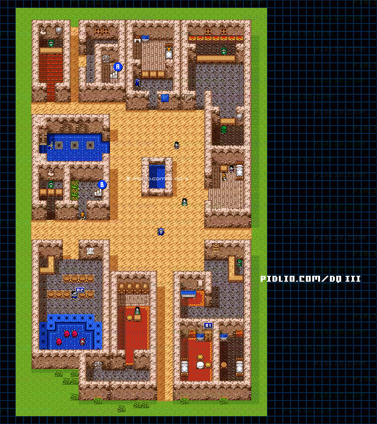 アッサラームの町・屋外のマップ画像 ／ GB版ドラゴンクエスト3攻略 ─ pidlio.com