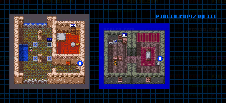 アッサラームの町・屋内のマップ画像 ／ GB版ドラゴンクエスト3攻略 ─ pidlio.com