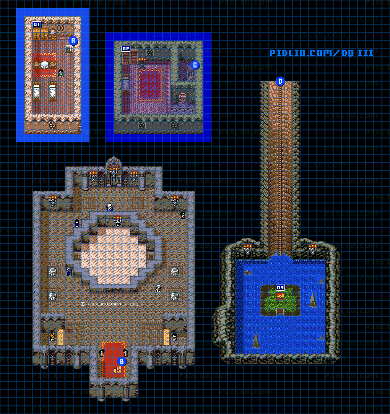 イシス城下町・屋内のマップ画像 ／ GB版ドラゴンクエスト3攻略 ─ pidlio.com