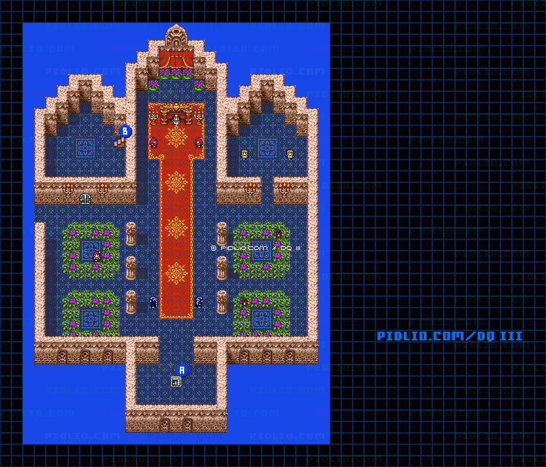 イシスの城・城内2階のマップ画像 ／ GB版ドラゴンクエスト3攻略 ─ pidlio.com