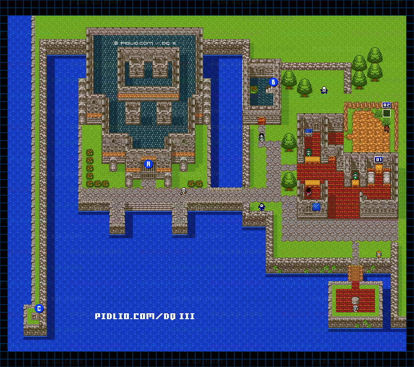 ポルトガの城・屋外のマップ画像 ／ GB版ドラゴンクエスト3攻略 ─ pidlio.com