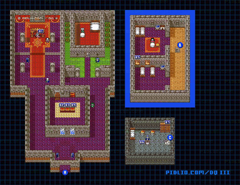 ポルトガの城・屋内のマップ画像 ／ GB版ドラゴンクエスト3攻略 ─ pidlio.com