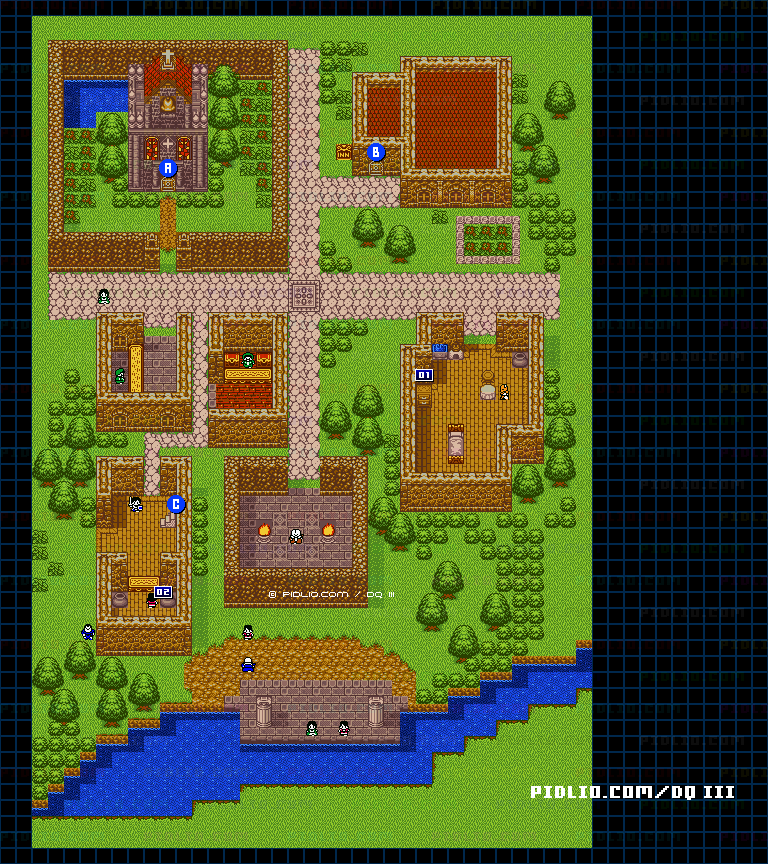 バハラタの町・屋外のマップ画像 ／ GB版ドラゴンクエスト3攻略 ─ pidlio.com
