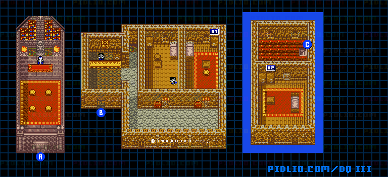 バハラタの町・屋内のマップ画像 ／ GB版ドラゴンクエスト3攻略 ─ pidlio.com