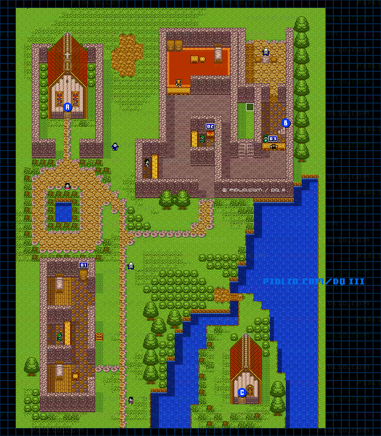 ムオルの村・屋外のマップ画像 ／ GB版ドラゴンクエスト3攻略 ─ pidlio.com