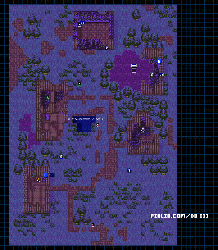 テドンの村・屋外のマップ画像 ／ GB版ドラゴンクエスト3攻略 ─ pidlio.com