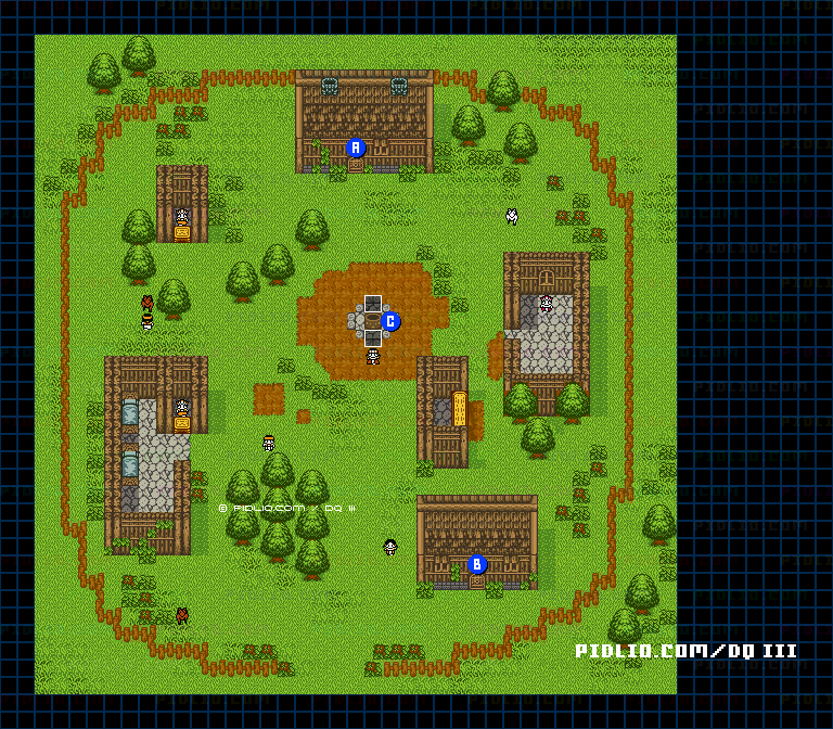 スーの村・屋外のマップ画像 ／ GB版ドラゴンクエスト3攻略 ─ pidlio.com