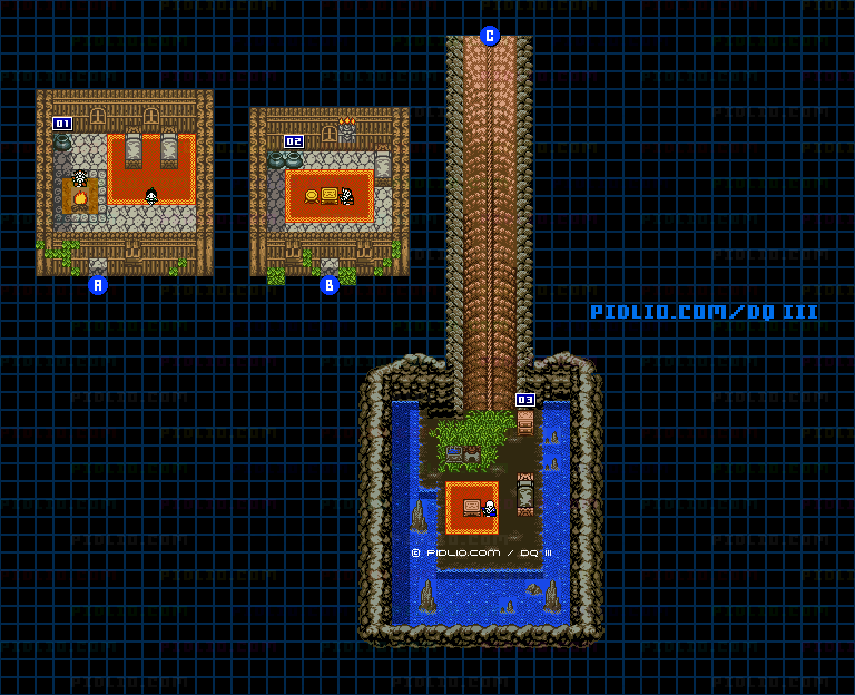 スーの村・屋内のマップ画像 ／ GB版ドラゴンクエスト3攻略 ─ pidlio.com