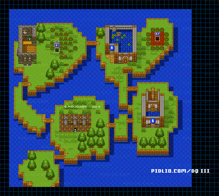 ルザミの村・屋外のマップ画像 ／ GB版ドラゴンクエスト3攻略 ─ pidlio.com