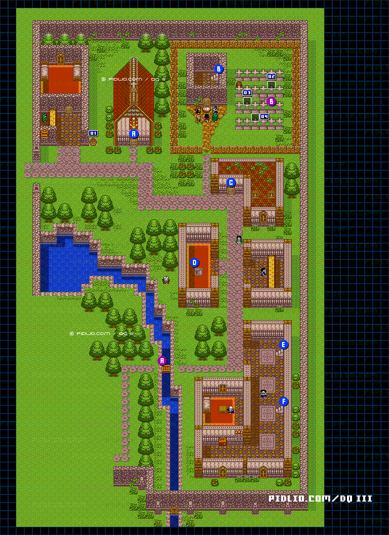 サマンオサ城下町・屋外のマップ画像 ／ GB版ドラゴンクエスト3攻略 ─ pidlio.com