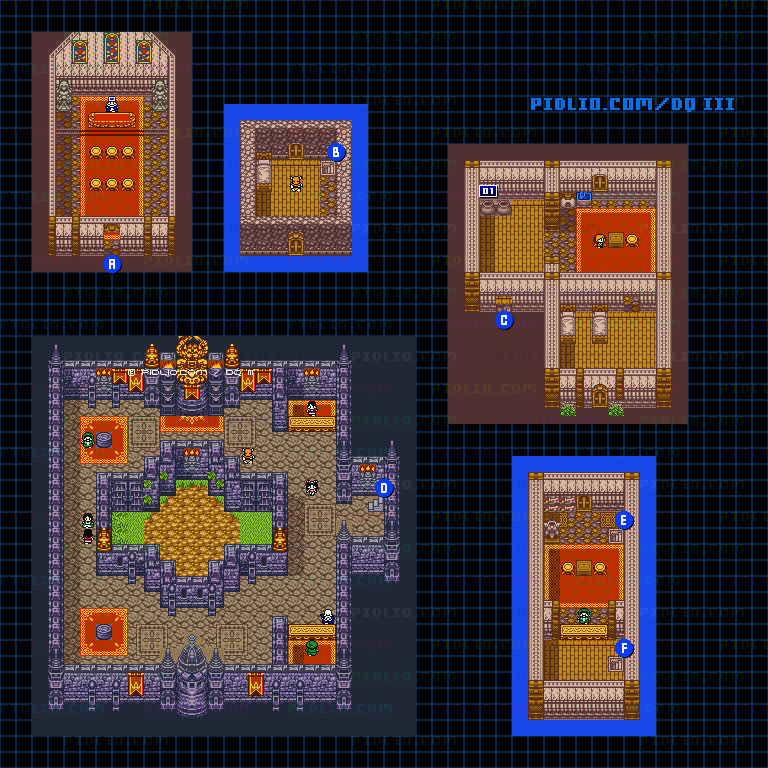 サマンオサ城下町・屋内のマップ画像 ／ GB版ドラゴンクエスト3攻略 ─ pidlio.com