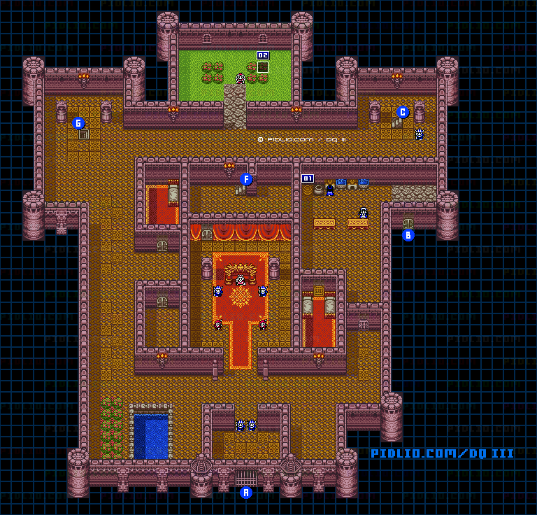 サマンオサの城・城内1階のマップ画像 ／ GB版ドラゴンクエスト3攻略 ─ pidlio.com