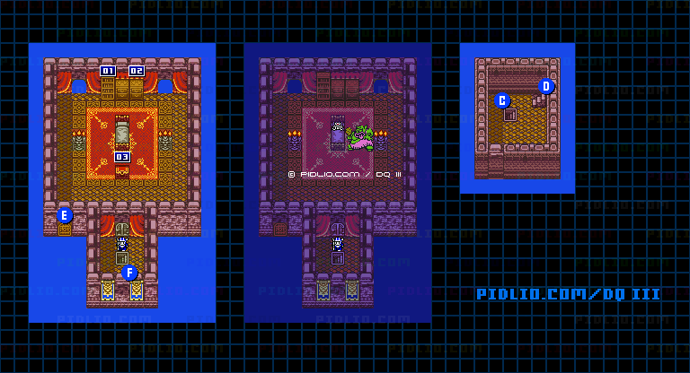 サマンオサの城・城内2階のマップ画像 ／ GB版ドラゴンクエスト3攻略 ─ pidlio.com