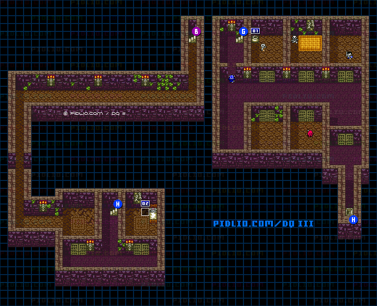 サマンオサの城・地下牢のマップ画像 ／ GB版ドラゴンクエスト3攻略 ─ pidlio.com