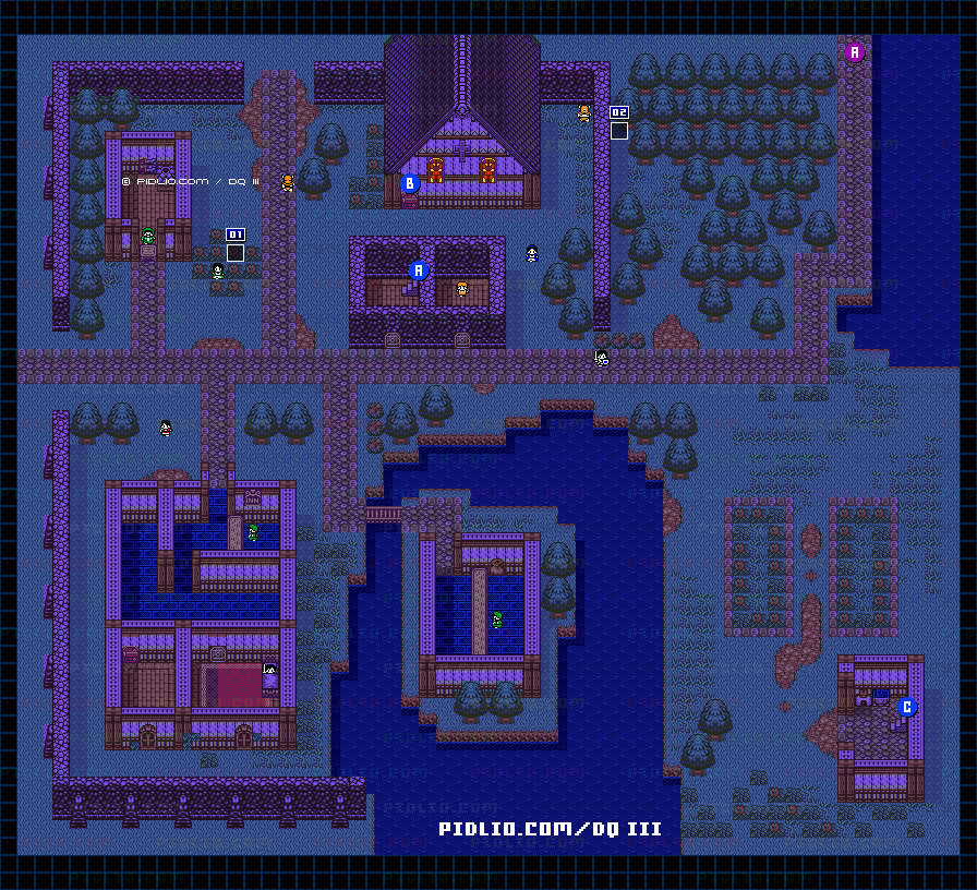 ラダトーム城下町・屋外のマップ画像 ／ GB版ドラゴンクエスト3攻略 ─ pidlio.com