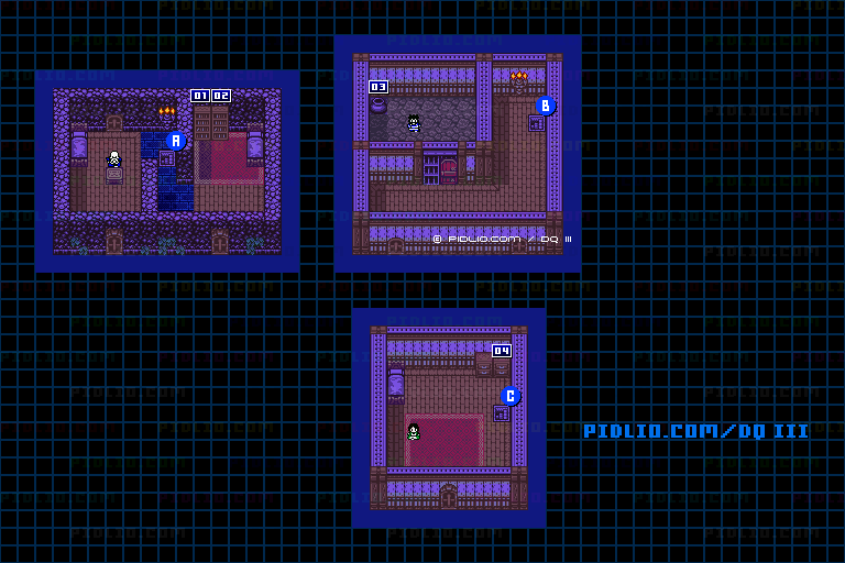 ラダトーム城下町・屋内のマップ画像 ／ GB版ドラゴンクエスト3攻略 ─ pidlio.com