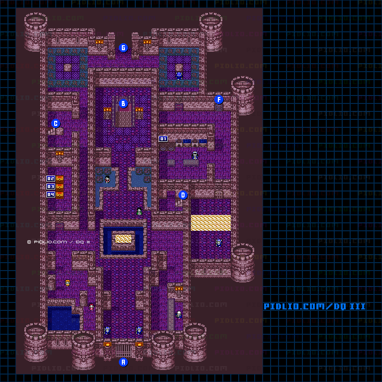 ラダトームの城・城内1階のマップ画像 ／ GB版ドラゴンクエスト3攻略 ─ pidlio.com