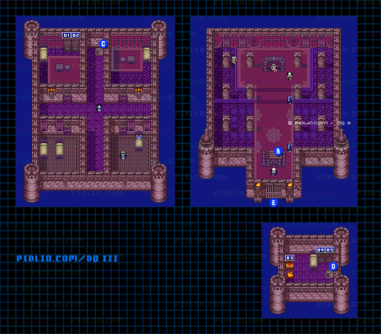 ラダトームの城・城内2階のマップ画像 ／ GB版ドラゴンクエスト3攻略 ─ pidlio.com