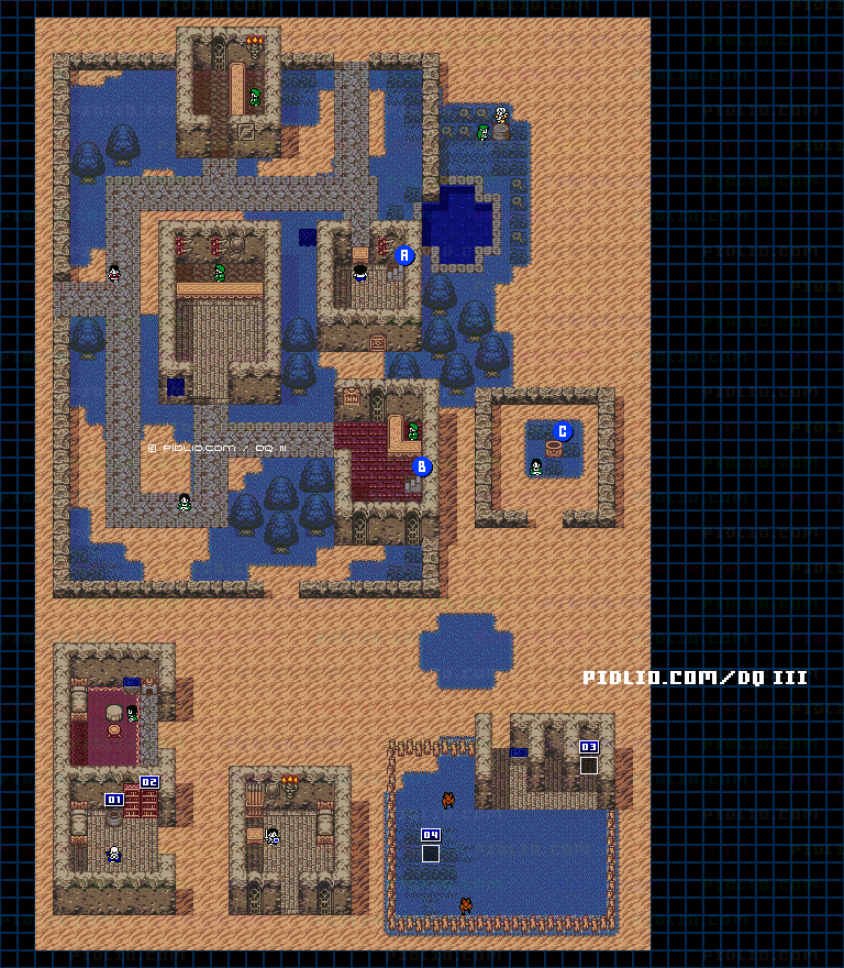 ドムドーラの町・屋外のマップ画像 ／ GB版ドラゴンクエスト3攻略 ─ pidlio.com