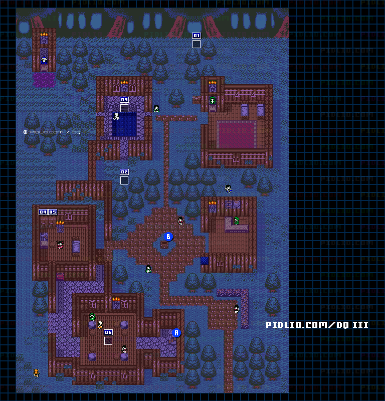 マイラの村・屋外のマップ画像 ／ GB版ドラゴンクエスト3攻略 ─ pidlio.com