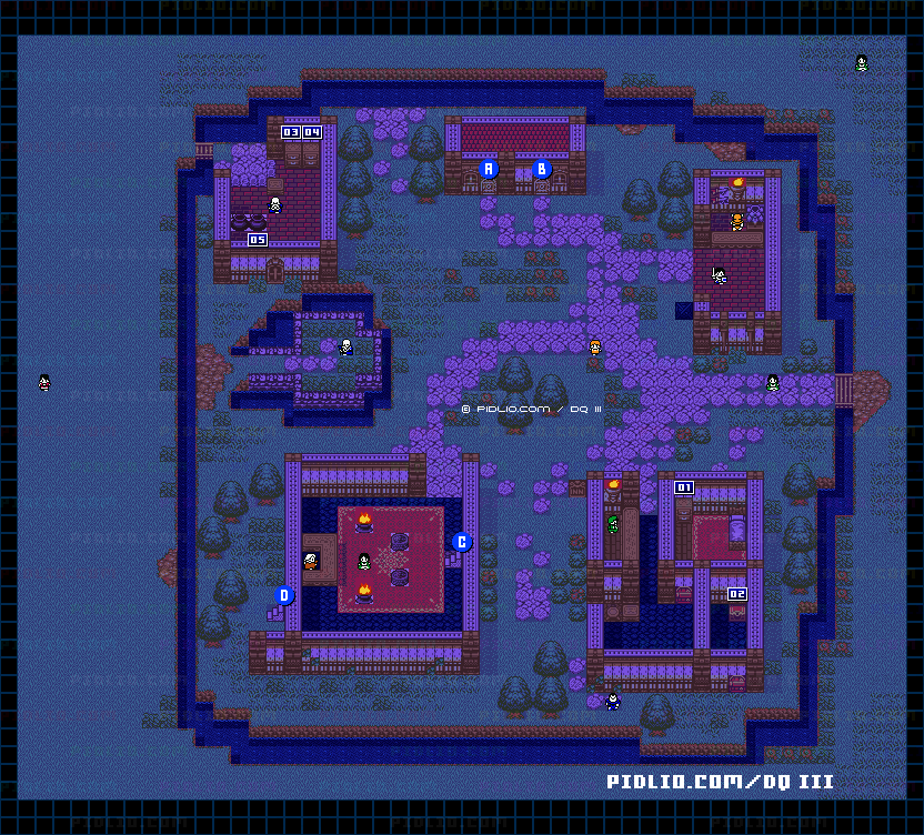 リムルダールの町・屋外のマップ画像 ／ GB版ドラゴンクエスト3攻略 ─ pidlio.com
