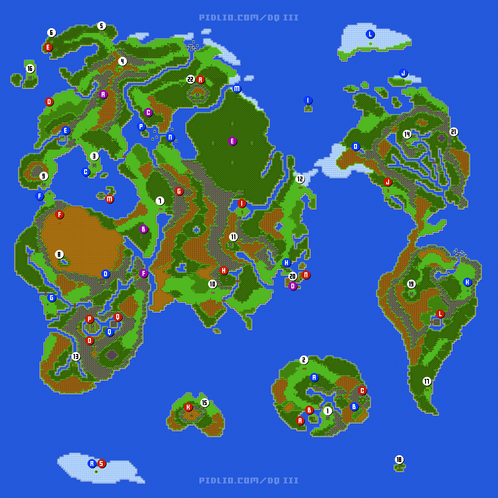 ワールドマップ（世界地図）画像 ／ GB版ドラゴンクエスト3攻略 ─ pidlio.com