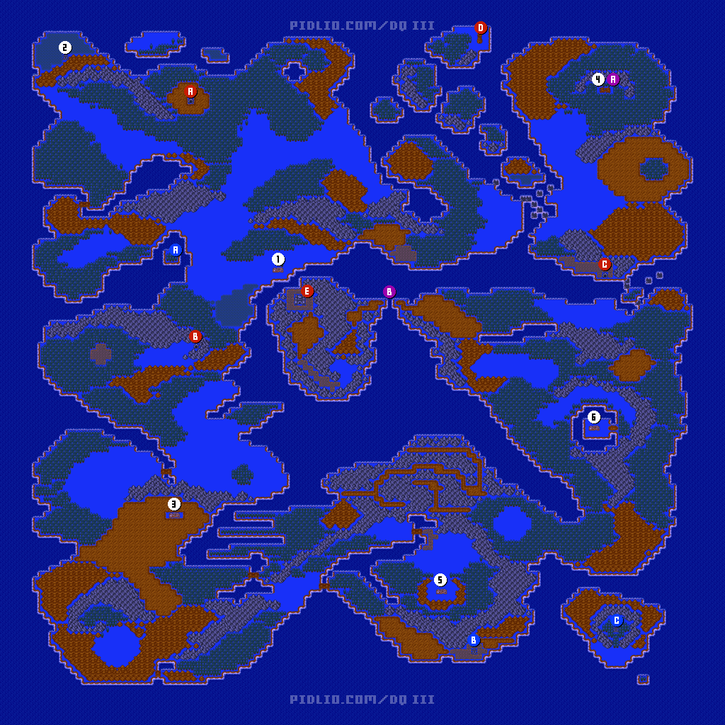 アレフガルドのワールドマップ画像 ／ GB版ドラゴンクエスト3攻略 ─ pidlio.com