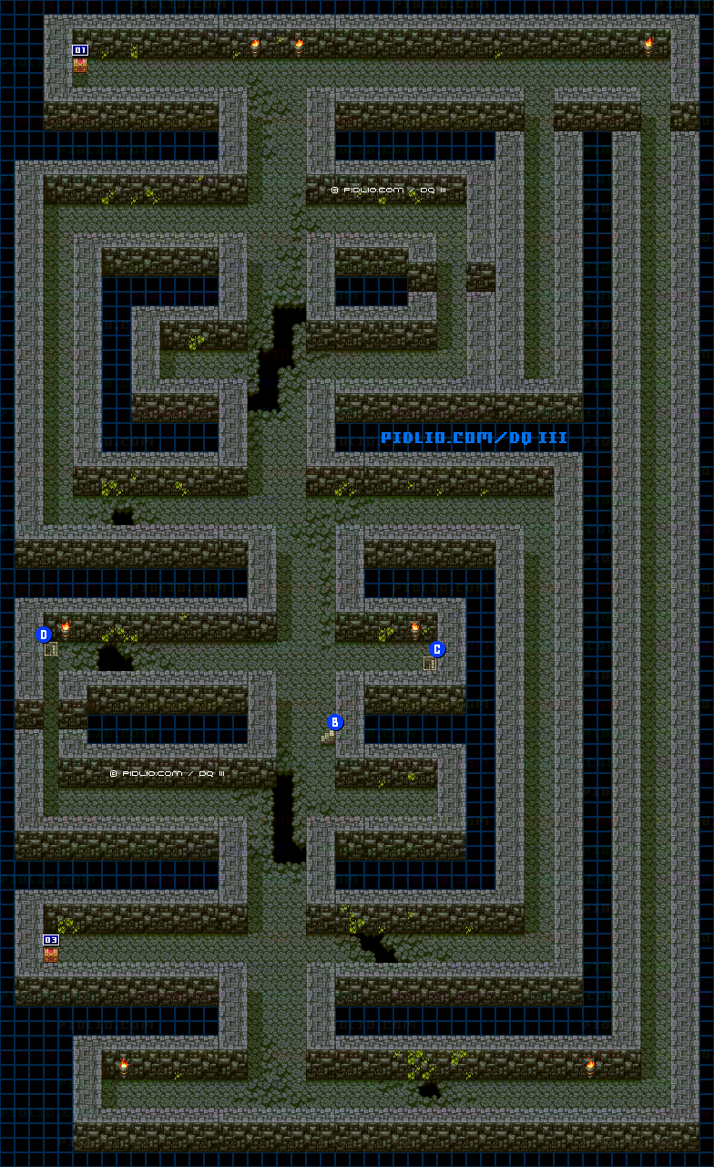 いざないの洞窟・地下2階のマップ画像 ／ SFC版ドラゴンクエスト3攻略 ─ pidlio.com