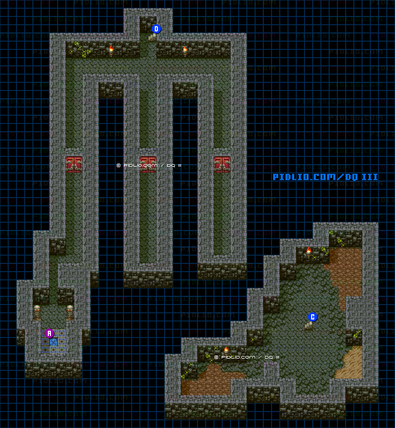 いざないの洞窟・地下1階のマップ画像 ／ SFC版ドラゴンクエスト3攻略 ─ pidlio.com