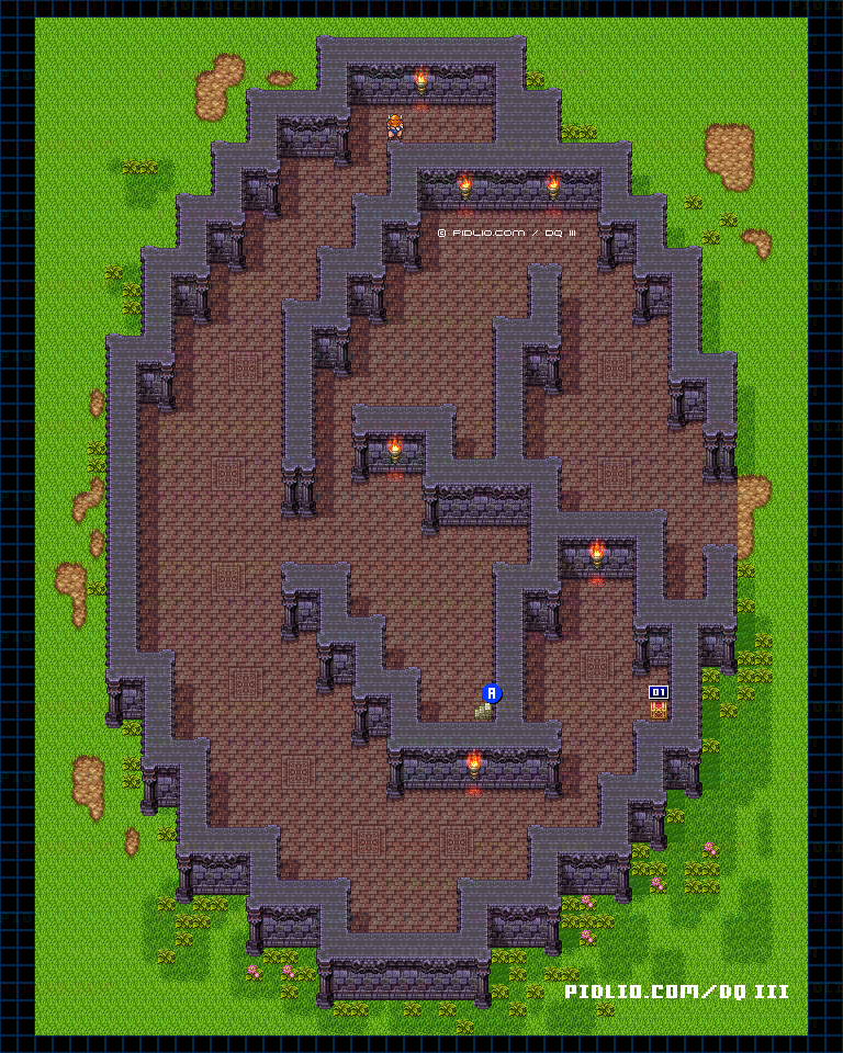 シャンパーニの塔・1階のマップ画像 ／ SFC版ドラゴンクエスト3攻略 ─ pidlio.com