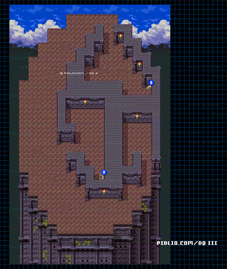 シャンパーニの塔・2階のマップ画像 ／ SFC版ドラゴンクエスト3攻略 ─ pidlio.com