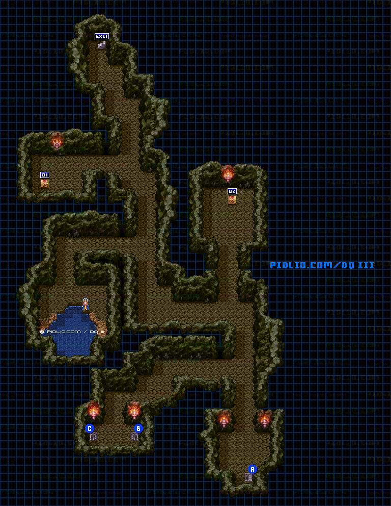 ノアニール西の洞窟・地下1階のマップ画像 ／ SFC版ドラゴンクエスト3攻略 ─ pidlio.com