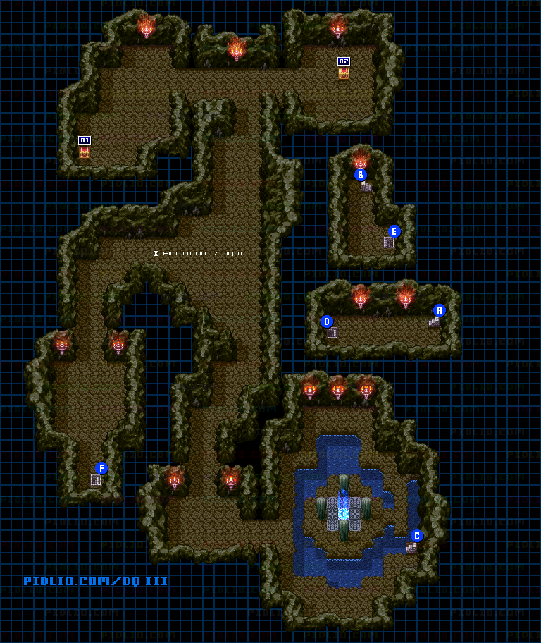 ノアニール西の洞窟・地下2階のマップ画像 ／ SFC版ドラゴンクエスト3攻略 ─ pidlio.com