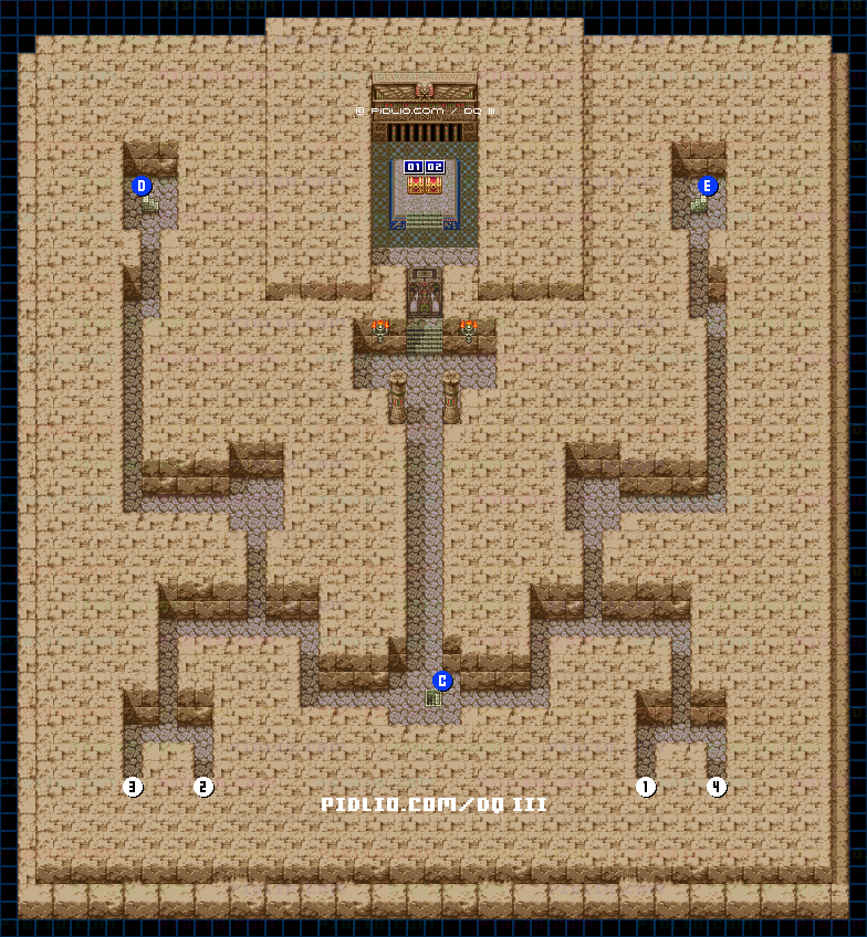 ピラミッド・3階のマップ画像 ／ SFC版ドラゴンクエスト3攻略 ─ pidlio.com