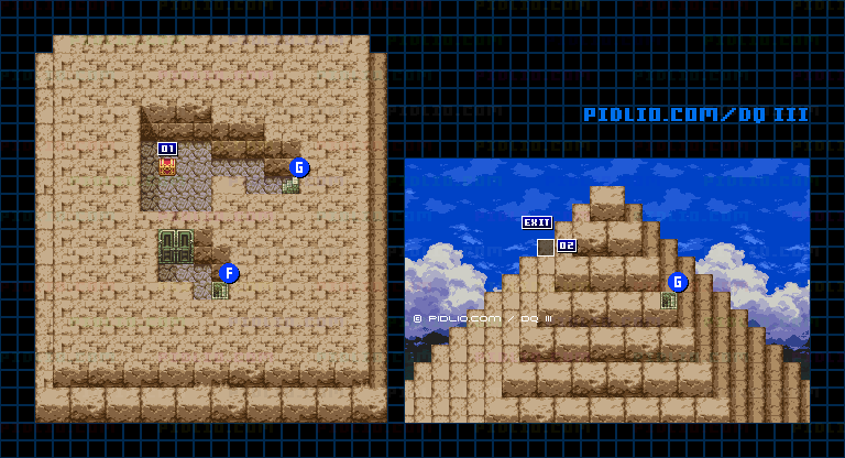 ピラミッド・5階・頂上のマップ画像 ／ SFC版ドラゴンクエスト3攻略 ─ pidlio.com