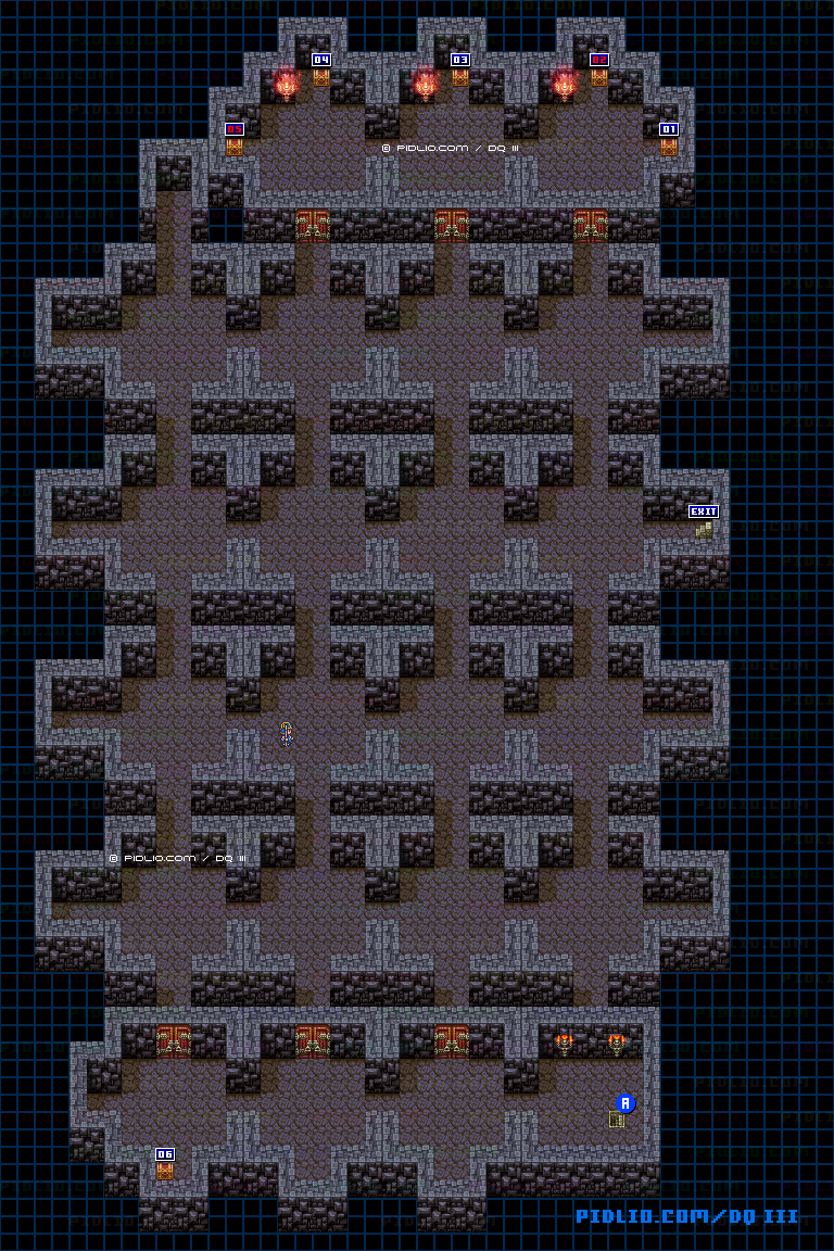 バハラタ東の洞窟・地下1階のマップ画像 ／ SFC版ドラゴンクエスト3攻略 ─ pidlio.com