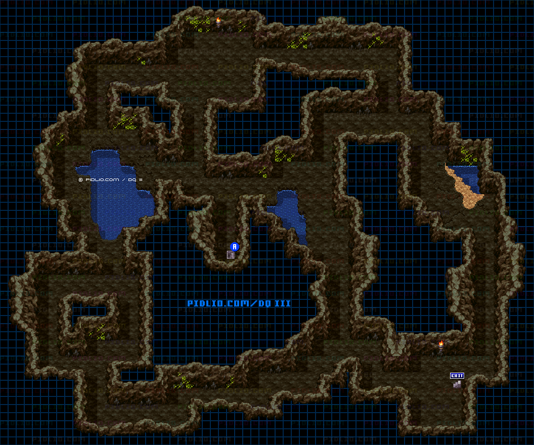 サマンオサ南の洞窟・地下1階のマップ画像 ／ SFC版ドラゴンクエスト3攻略 ─ pidlio.com