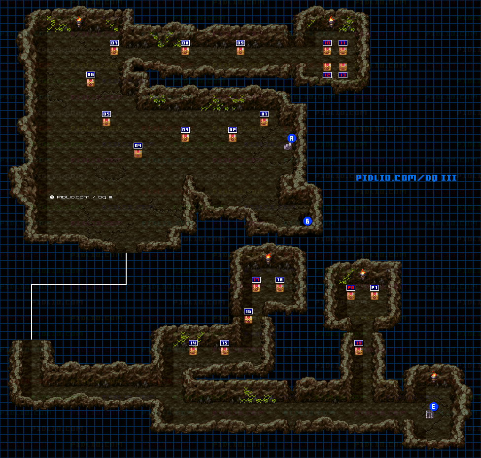 サマンオサ南の洞窟・地下2階のマップ画像 ／ SFC版ドラゴンクエスト3攻略 ─ pidlio.com