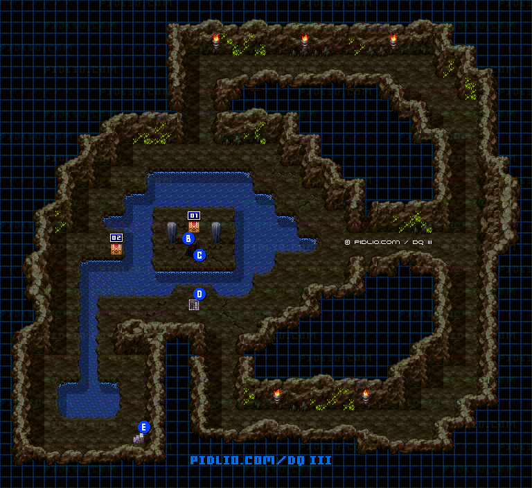 サマンオサ南の洞窟・地下3階のマップ画像 ／ SFC版ドラゴンクエスト3攻略 ─ pidlio.com