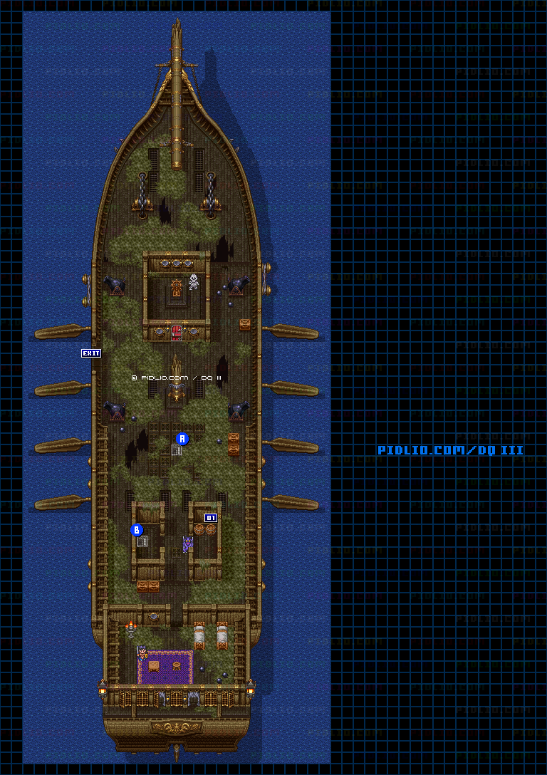 幽霊船・甲板のマップ画像 ／ SFC版ドラゴンクエスト3攻略 ─ pidlio.com