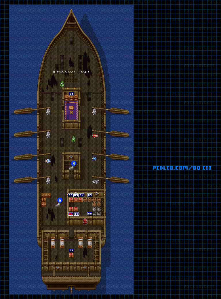 幽霊船・船内のマップ画像 ／ SFC版ドラゴンクエスト3攻略 ─ pidlio.com