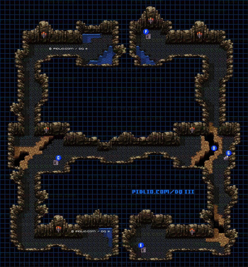 ネクロゴンドの洞窟・地下2階のマップ画像 ／ SFC版ドラゴンクエスト3攻略 ─ pidlio.com