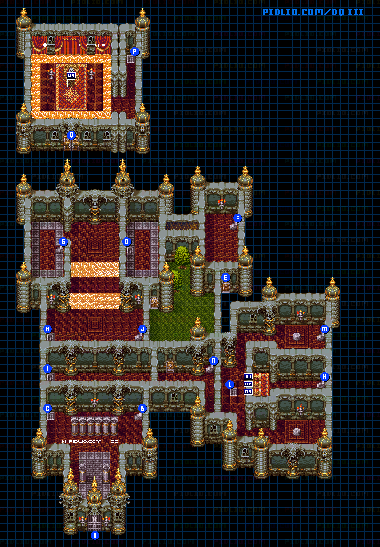 バラモス城・城内1階のマップ画像 ／ SFC版ドラゴンクエスト3攻略 ─ pidlio.com