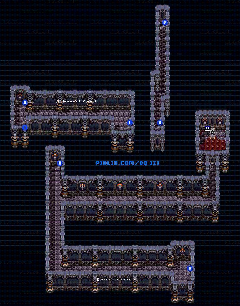 バラモス城・地下1階のマップ画像 ／ SFC版ドラゴンクエスト3攻略 ─ pidlio.com