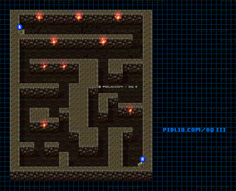 ラダトーム北の洞窟・地下2階のマップ画像 ／ SFC版ドラゴンクエスト3攻略 ─ pidlio.com